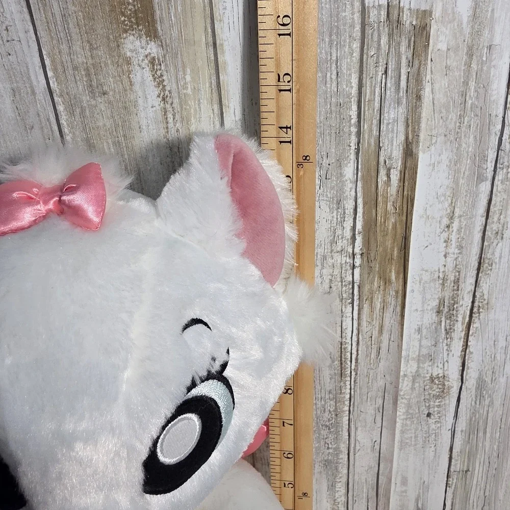 Disney Store Marie Aristocats Plush White Pink Satin Bow Stuffed Animal 14 inch
